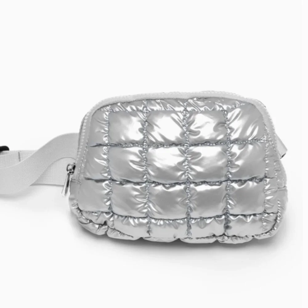 2026 LOWER PRICING--Metallic Silver Quilted Puffer Adjustable Belt/Crossover Bag - Picture 3 of 3